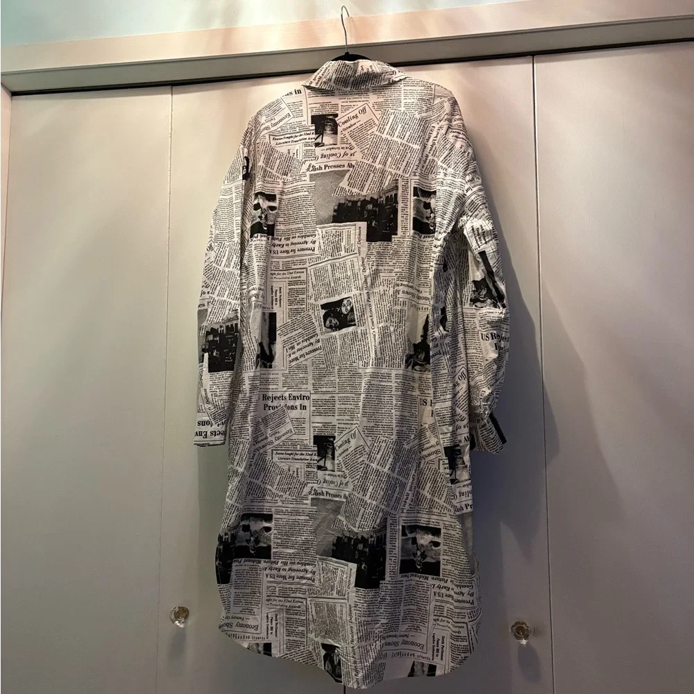 Newsprint button front shirt dress - Picture 2 of 3